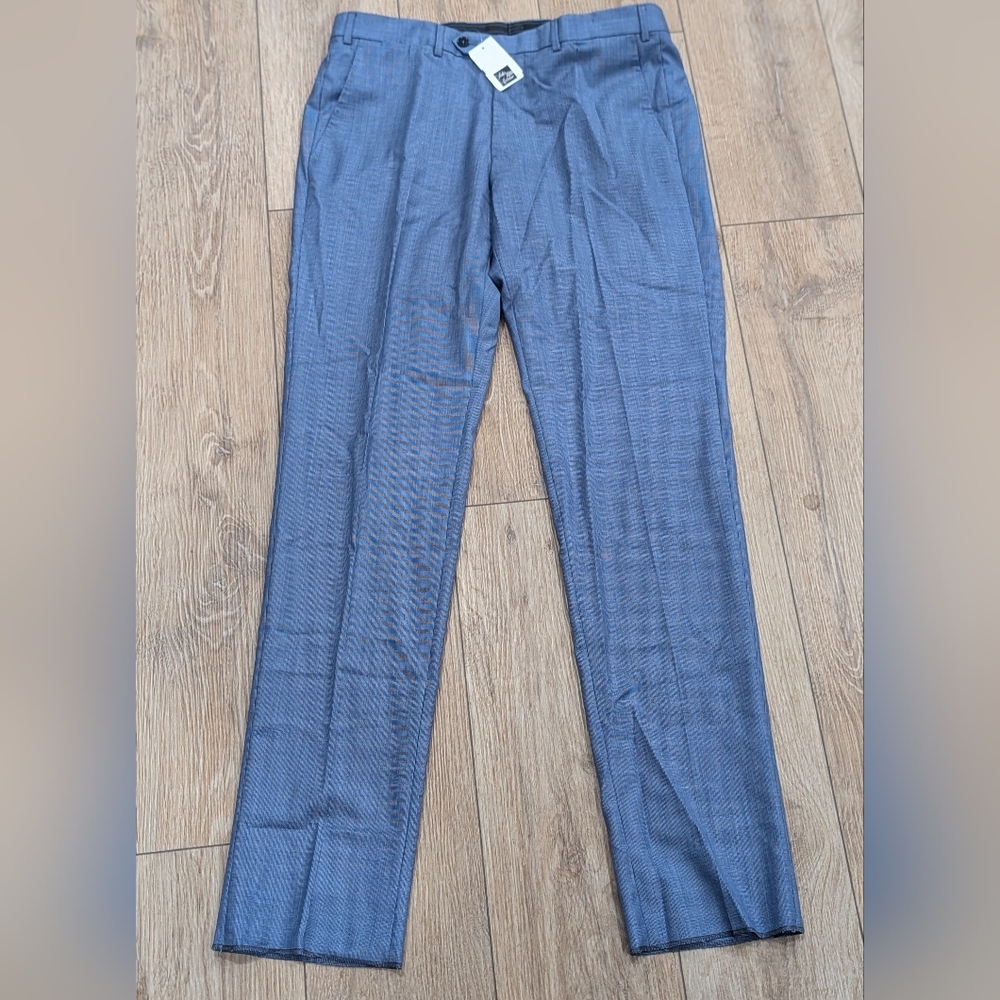 $695 Mens Emporio Armani Wool Flat Front Dress Pants Blue 50 US 34